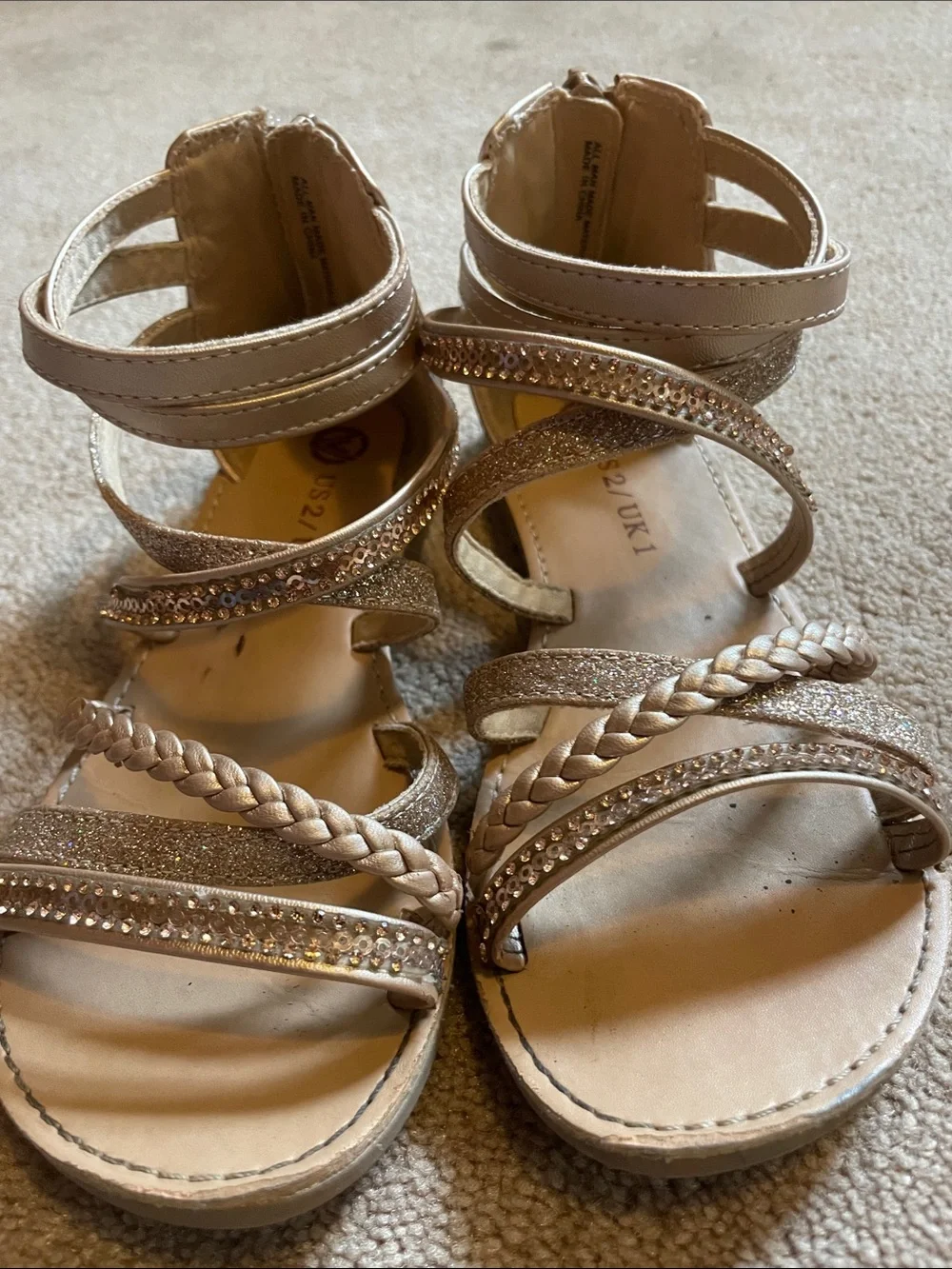 Girl’s Metallic Gold Braided Gladiator Sandals